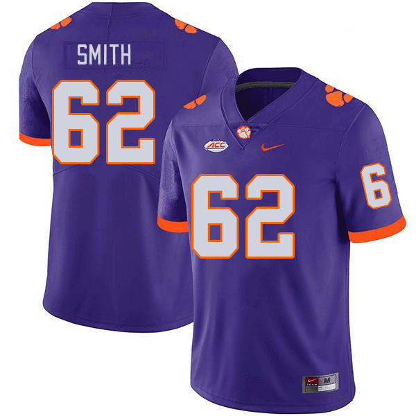 Men's Clemson Tigers Bryce Smith #62 College Purple NCAA Authentic Football Stitched Jersey 23SS30QE